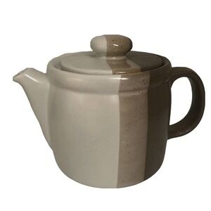 Vintage McCoy Pottery Sandstone Teapot Striped Brown Cream Tan 1418 Signed